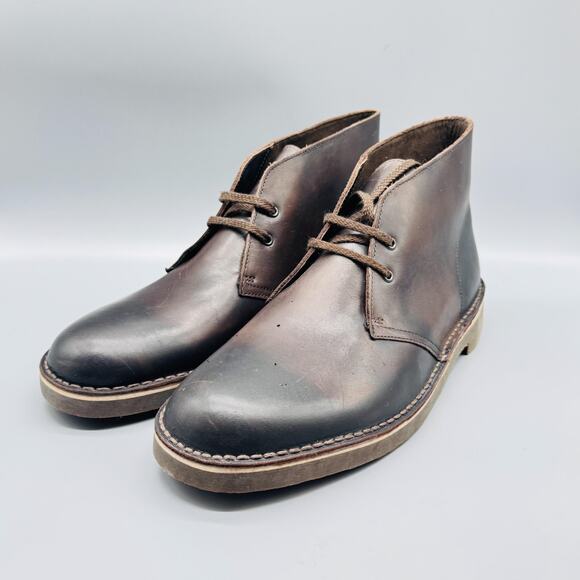 Clarks Boots Mens 11.5 Chocolate Brown Leather Bushacre 2 Chukka Ankle Lace Up - Picture 4 of 11